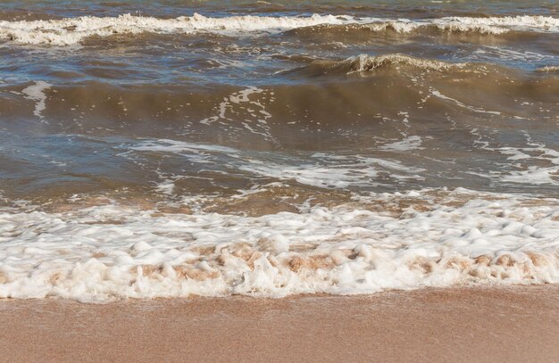 Morze Czarne przy słonecznej pogodzie Surfuj na plaży, fale, piaszczysty brzeg