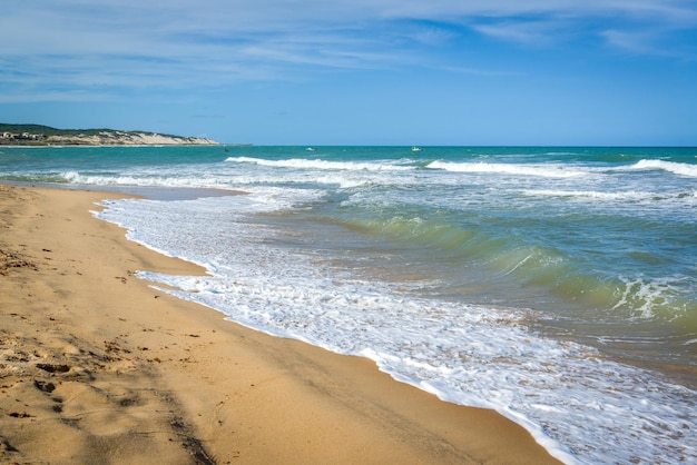 Morze z falami i wydmami w Praia do Sagi Baia Formosa w pobliżu Natal w stanie Rio Grande do Norte w Brazylii