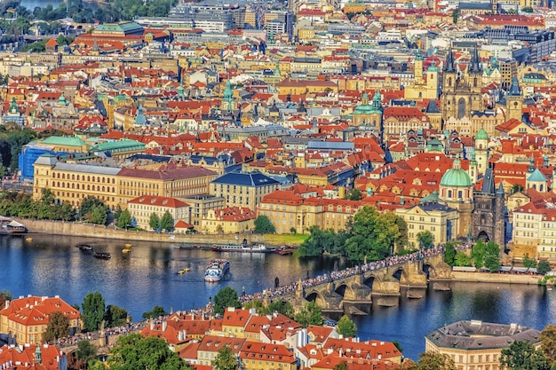 Most Karola w Pradze widok z powietrza Republika Czeska