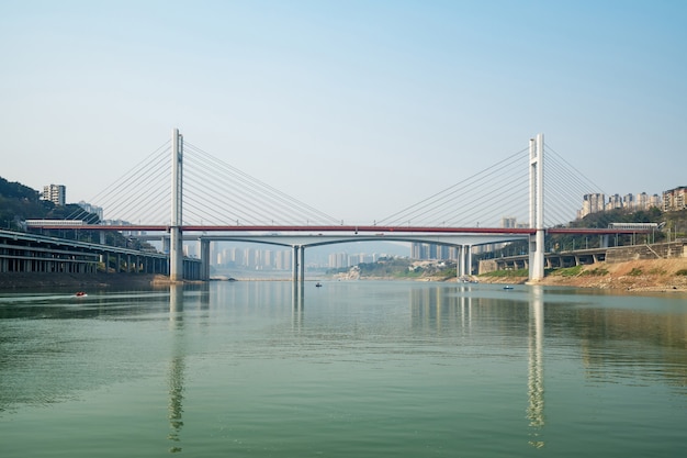 Mosty Nad Rzeką Jangcy I Krajobrazem Miasta Chongqing W Chinach