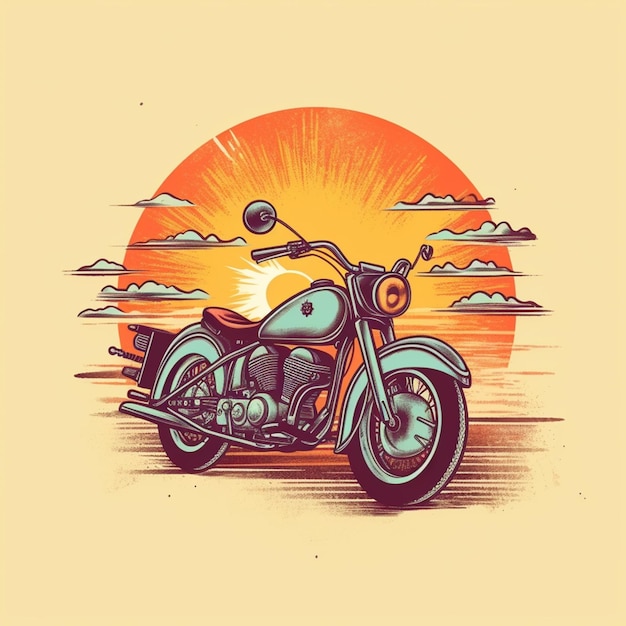 Motocykl z zachodem słońca w tle.