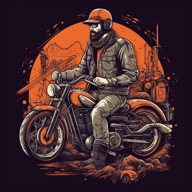 Motocyklista na tle grunge Ręcznie rysowane ilustracji