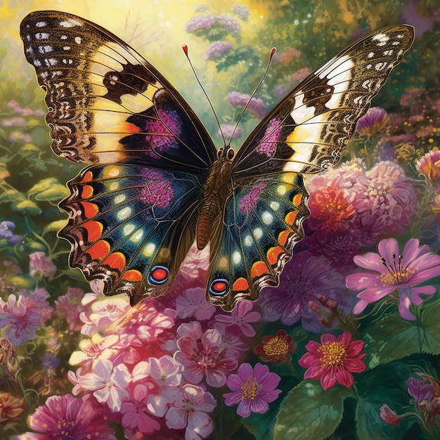 Motyl jest na kwiatku z napisem "na nim"