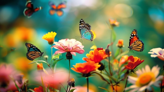 motyl jest na kwiecie, a motyl lata na tle.