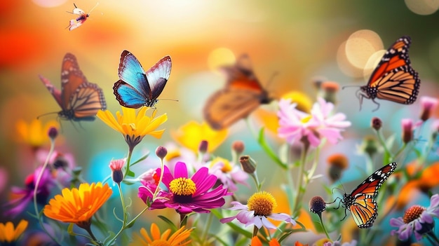 motyl jest na kwiecie i motyl lata na tle