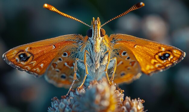 Zdjęcie motyl jest na kwiecie z motylem na nim.