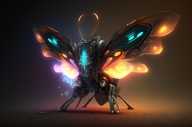 Motyl, który jest futurystyczną maszyną przyszłego świata owad Zwierzęta Ilustracja Generatywna AI
