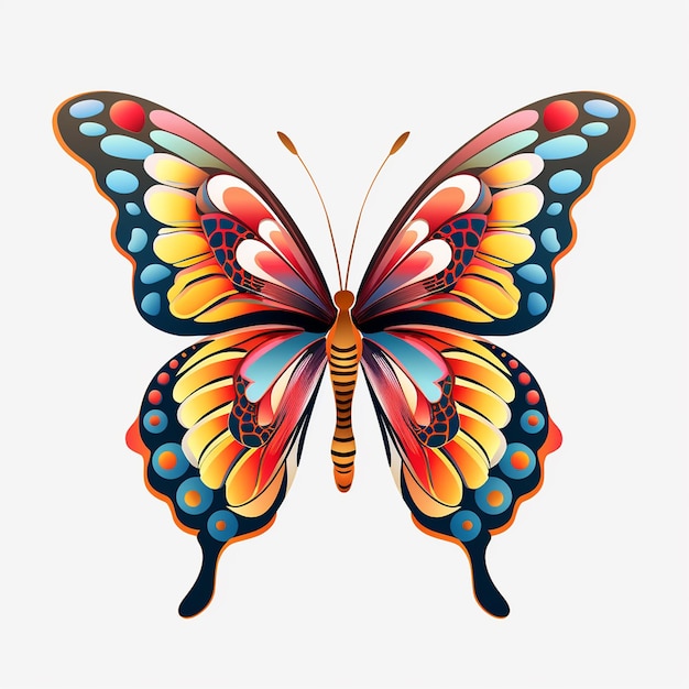 Zdjęcie motyl na białym tle z kolorowymi skrzydłami to kalejdoskop natury