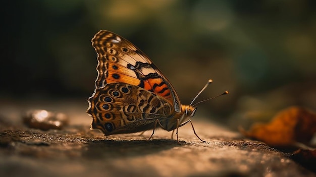 Motyl na kłodzie z napisem „motyl” na dole.