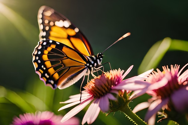 Motyl na kwiatku z napisem monarcha