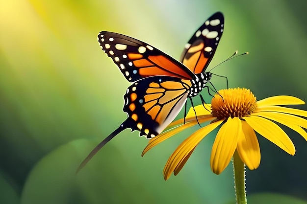 Motyl na kwiatku z napisem monarcha