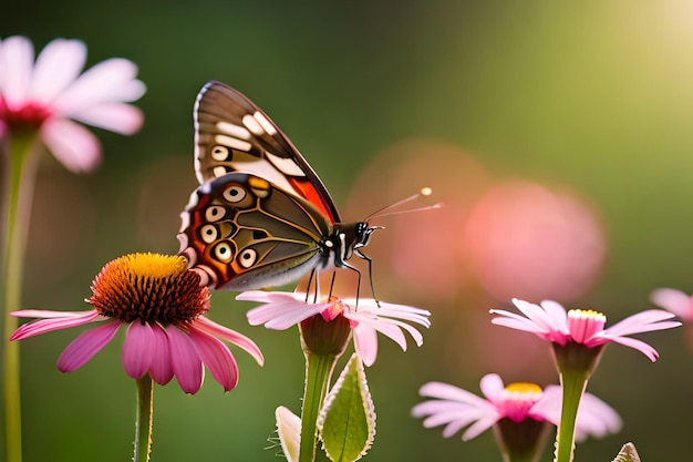 Motyl na kwiatku z napisem motyl