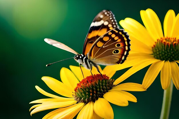 Motyl na kwiatku z zielonym tłem