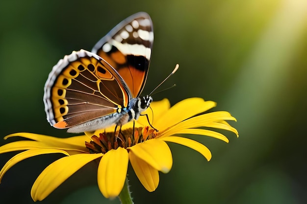 Motyl na kwiatku z zielonym tłem