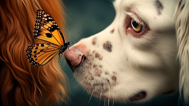 Zdjęcie motyl na psim nosie generatywna ai natura