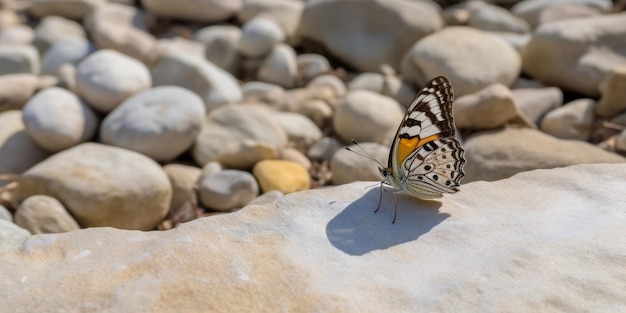 Zdjęcie motyl na skale w ogrodzie hotelu de la bourges.