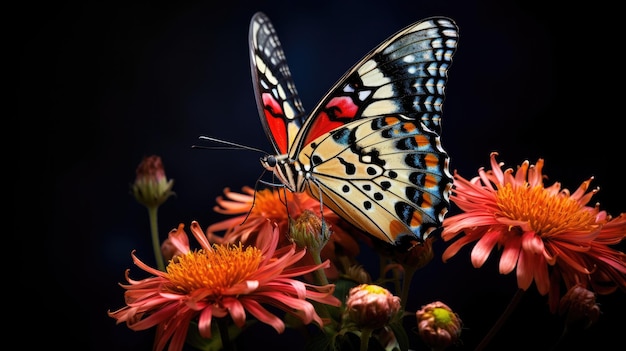 Motyl na żywo czerwonym kwiecie w naturalnym otoczeniu