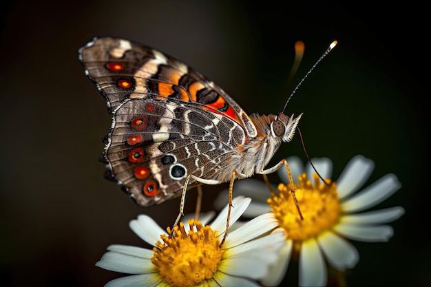 Motyl siedzący na białym kwiecie Generative Ai