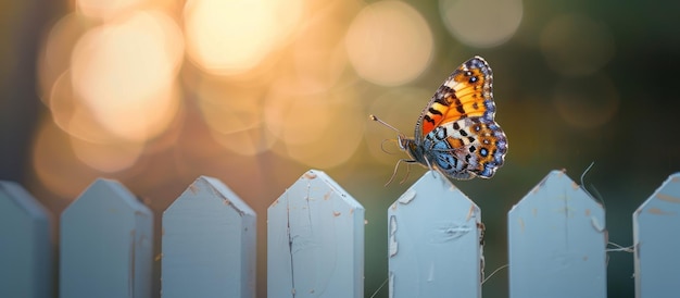 Motyl siedzący na białym ogrodzeniu