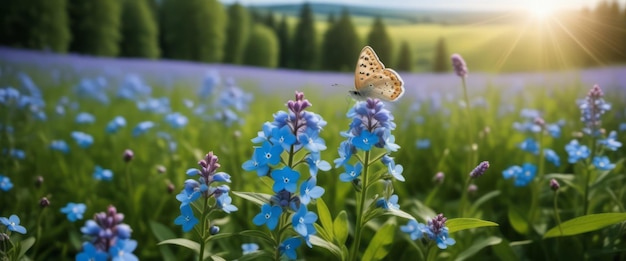 Motyl siedzący na niebieskim kwiatku