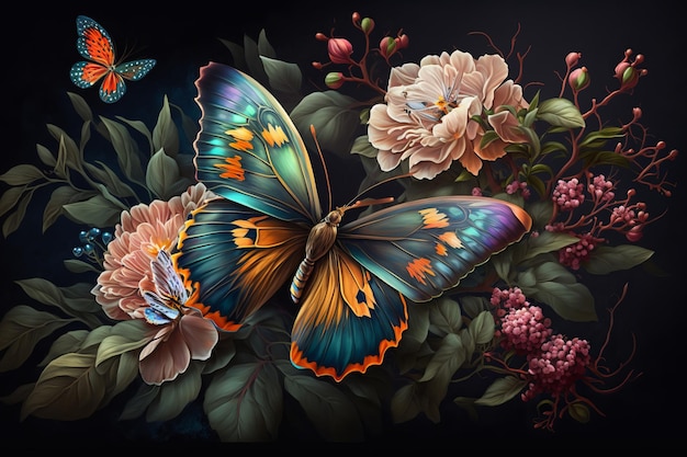 Motyl siedzi na kwiacie z motylem na nim.