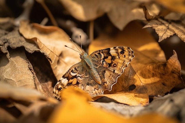 Zdjęcie motyl siedzi na liściu w lesie.