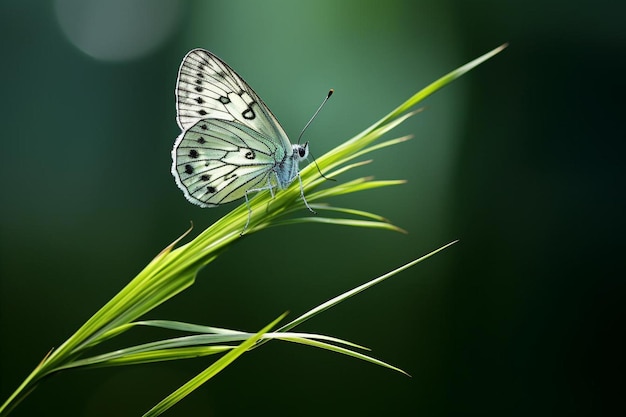 motyl siedzi na źdźble trawy.