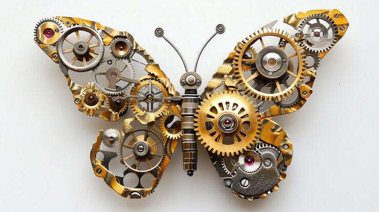 Zdjęcie motyl steampunk wykonany z biegów i zębów