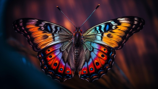 Motyl w jasnych kolorach jest pokazany na kolorowym tle.