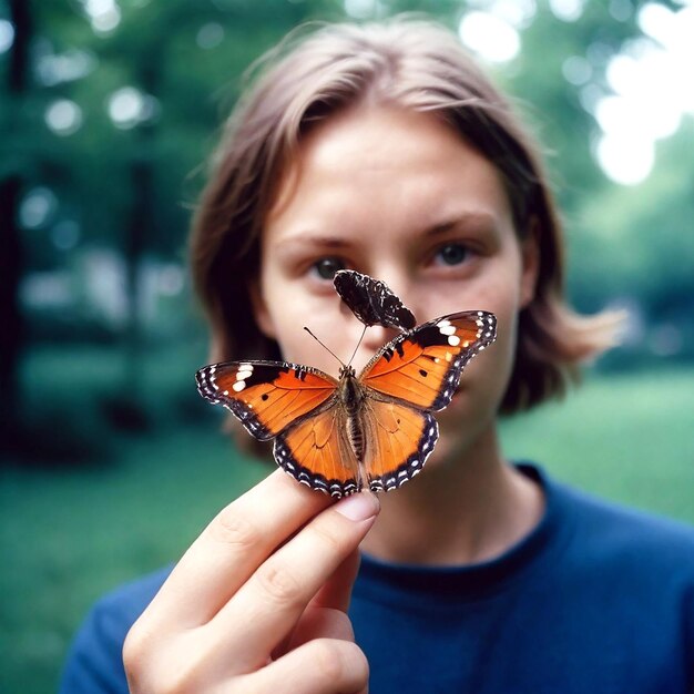 Zdjęcie motyl w ręku.