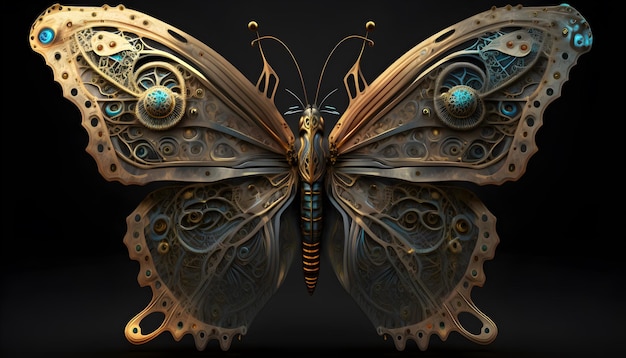 Motyl w stylu steampunk Pojedynczo w kolorze czarnym renderowania 3D generatywne ai