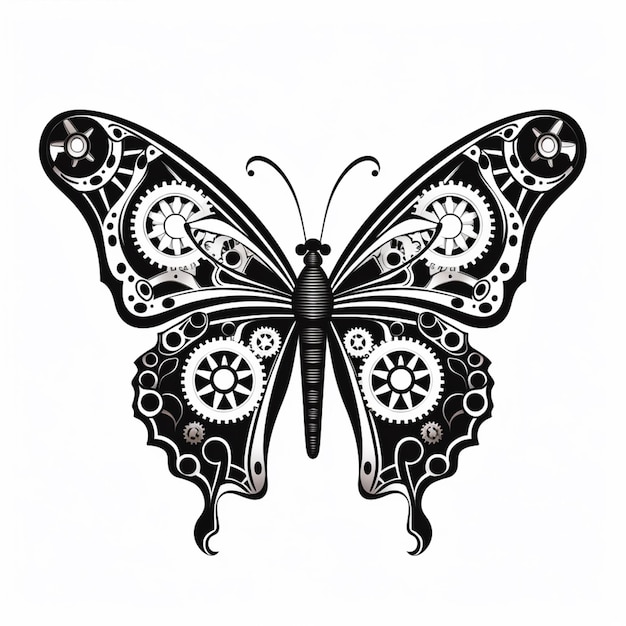 motyl z kołami i kołami na skrzydłach na białym tle generatywny ai