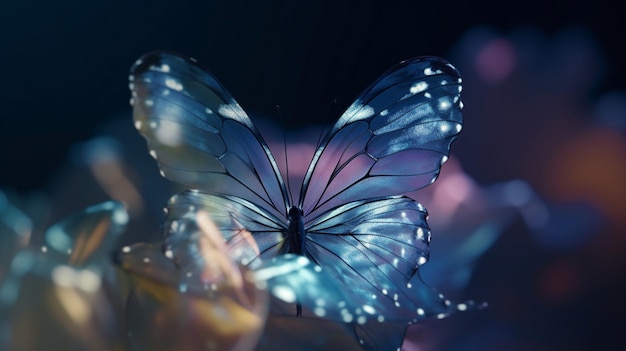Motyl z niebieskimi skrzydłami jest na czarnym tle