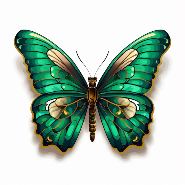 Zdjęcie motyl z zielonymi skrzydłami i złotymi szczegółami na białym tle generatywny ai