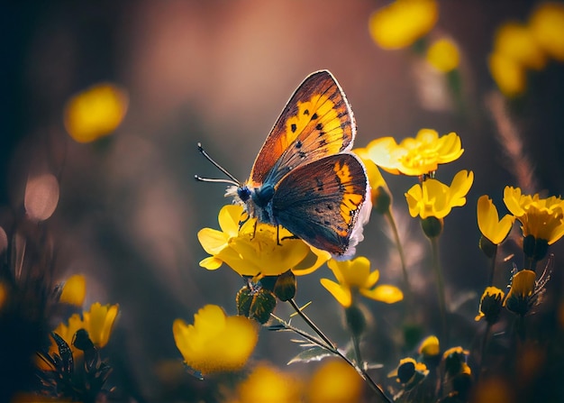 Motyle i kwiaty w ogrodzie zlokalizowanym AI Generated