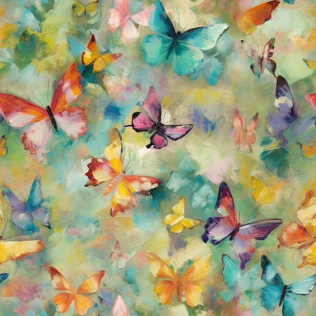 motyle latają na kolorowym polu zielonej i żółtej generatywnej sztucznej inteligencji