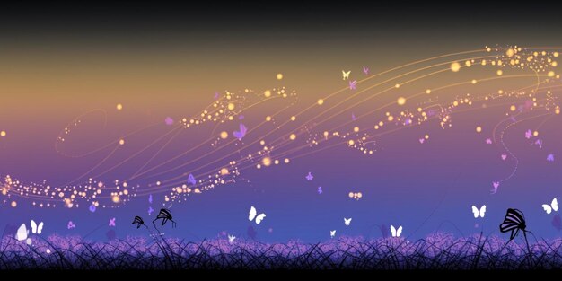 Zdjęcie motyle latające na niebie nad polem trawy i trawy generatywne ai