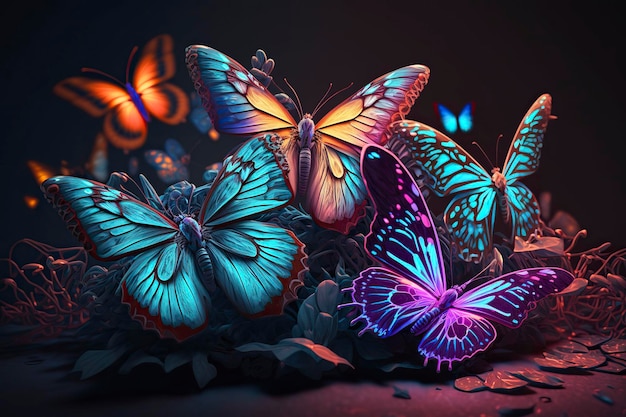 Zdjęcie motyle neonowe kolory generative ai