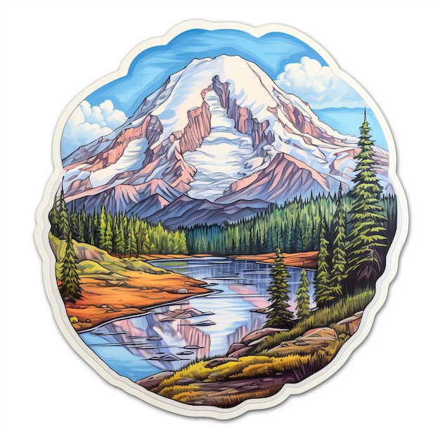 Mount Rainier malowana naklejka szczegółowy i realistyczny wycinek