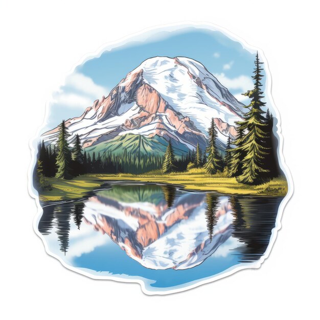 Mount Rainier Sticker Szczegółowe Airbrush Art z odważnymi zarysami