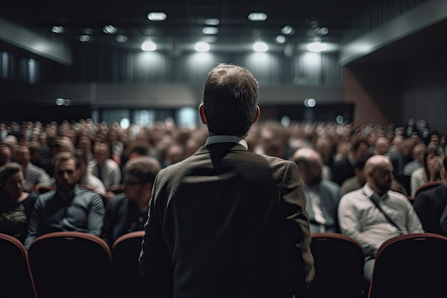 Mówca publiczny przemawia w sali konferencyjnej na imprezie biznesowej Generative ai