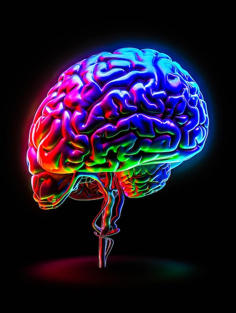 Mózg abstrakcyjny cyfrowy ludzki mózg Sieć neuronowa cyfrowa Aktywność elektryczna miga i błyskawica Sztuczny mózg światło neonowe abstrakcyjne tło