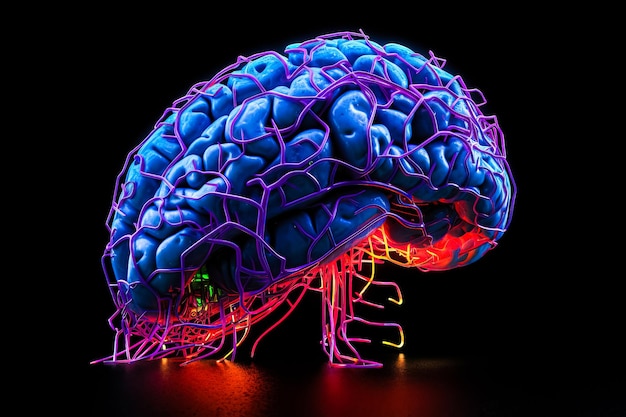 Mózg abstrakcyjny cyfrowy ludzki mózg sieć neuronowa cyfrowa aktywność elektryczna miga i błyskawica