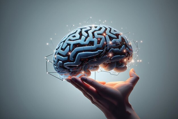 Zdjęcie mózg cyfrowy mózg w ręce sieć neuronowa