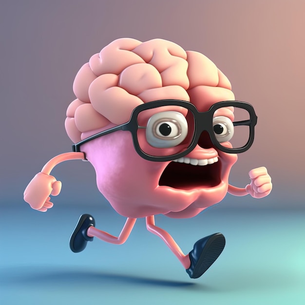 Zdjęcie mózg ilustracja jogging atrakcyjny charakter w okularach
