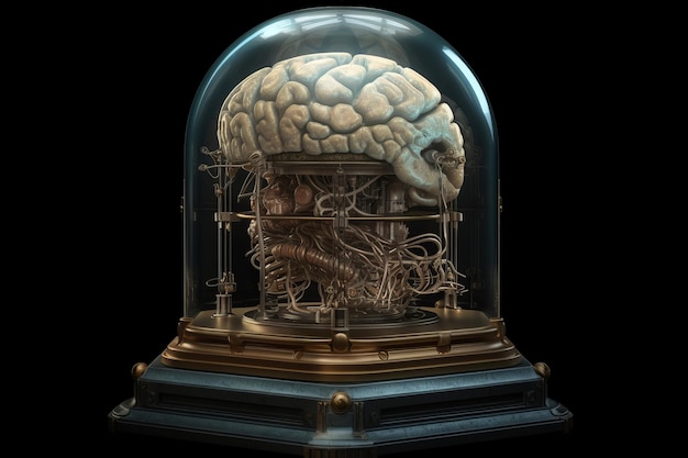 Mózg mechaniczny szklany globus Generuj Ai