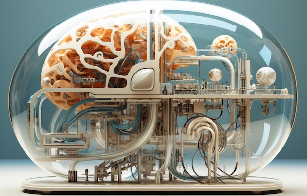 Mózg na sprzęcie komputerowym w stylu futurystycznych elementów lekko niebieskie subiektywne reprezentacje