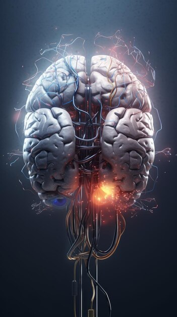 Mózg podzielony na pół biologiczne komponenty komputera mózgowego Generacyjna sztuczna inteligencja