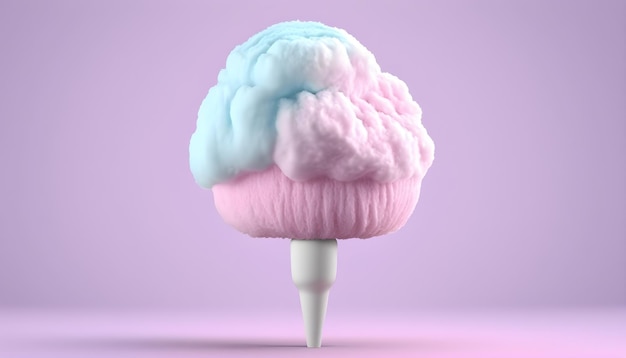 Mózg w różowej i niebieskiej chmurze na patyku