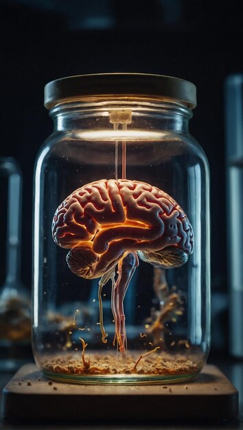 Zdjęcie mózg w słoiku wystawiony w laboratorium